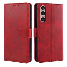 Per Sony Xperia 1 VI Custodia per telefono in pelle con fibbia a ribalta e texture in vitello (rosso)
