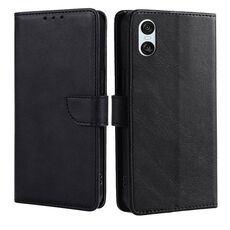 Per Sony Xperia 10 VI Custodia per telefono in pelle con fibbia a ribalta e texture in vitello (nero)