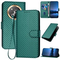 Per Honor X9c Global YX0070 Custodia per telefono in pelle con fibbia in fibra di carbonio con cordino (verde scuro)