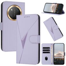 Custodia per telefono in pelle con fibbia e motivo a triangolo globale per Honor X9c (viola chiaro)
