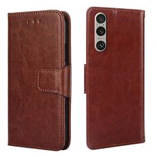 Per Sony Xperia 1 VI Custodia in pelle con texture cristallina (marrone)