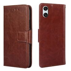 Per Sony Xperia 10 VI Custodia in pelle con texture di cristallo (marrone)