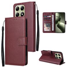 Per Xiaomi 14T Pro Custodia per telefono in pelle multifunzionale con 3 slot per schede (rosso vino)