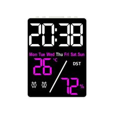 Sveglia elettronica multifunzione con display di temperatura/umidità, colore: rosa rosso bianco