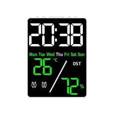 Sveglia elettronica multifunzione con display di temperatura/umidità, colore: verde bianco