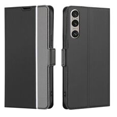 Per Sony Xperia 1 VI Custodia in pelle con pulsanti laterali e trama in twill (nero)