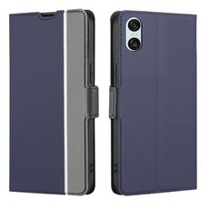 Per Sony Xperia 10 VI Custodia in pelle con pulsanti laterali in twill texture (blu)