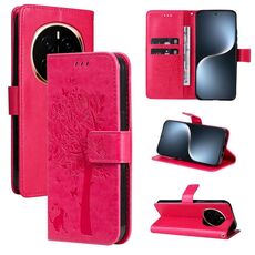 Custodia in pelle flip per telefono For Honor Magic7 con motivo in rilievo albero e gatto (rosso rosa)