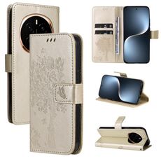 Custodia in pelle flip per telefono For Honor Magic7 con motivo in rilievo Tree & Cat (oro)