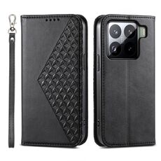 Per Xiaomi 15 Custodia per telefono magnetica in pelle di vitello con griglia cubica (nera)