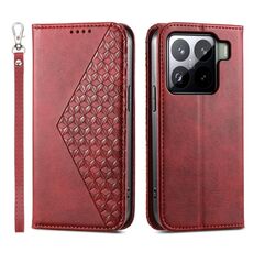 Per Xiaomi 15 Custodia magnetica in pelle con texture di vitello a griglia cubica (rosso)
