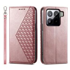 Per Xiaomi 15 Pro Custodia per telefono in pelle magnetica con texture di vitello a griglia cubica (oro rosa)