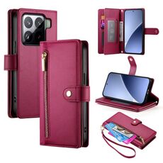 Per Xiaomi 15 Pro Custodia in pelle con cerniera e nove slot per schede (rosso)