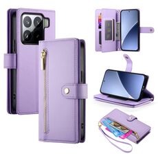 Per Xiaomi 15 Pro Nine Card-slot Zipper Wallet Bag Custodia in pelle per telefono (viola)