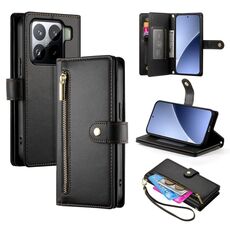 Per Xiaomi 15 Pro Custodia in pelle con cerniera e nove slot per schede (nero)