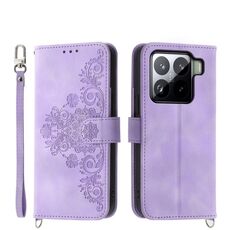 Per Xiaomi 15 Pro Custodia in pelle con portafoglio in rilievo con motivo floreale (viola)
