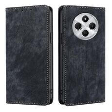 Per Redmi 14C 4G RFID Anti-furto Spazzola Magnetico Custodia in Pelle per Telefono (Nero)