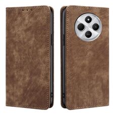 Per Redmi 14C 4G RFID Anti-furto Spazzola Magnetico Custodia in Pelle per Telefono (Marrone)