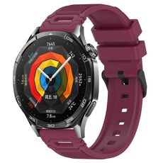 Per Huawei Watch 22mm Vertical Pattern Black Buckle Silicone Watch Band (Rosso Vino)