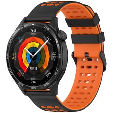 Per Huawei Watch 22mm Tre File Foro Due Colori Cinturino in Silicone per Orologio (Nero+Arancione)