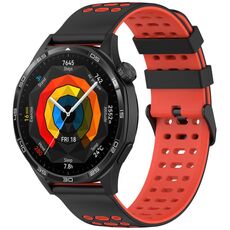 Per Huawei Watch 22mm Tre File Foro Due Colori Cinturino in Silicone per Orologio (Nero+Rosso)
