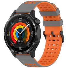 Per Huawei Watch 22mm Tre File Foro Due Colori Cinturino in Silicone per Orologio (Grigio+Arancione)