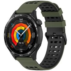 Per Huawei Watch 22mm Tre File Foro Due Colori Cinturino in Silicone per Orologio (Verde Militare + Nero)