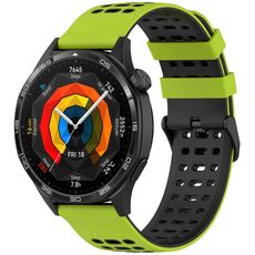 Per Huawei Watch 22mm Tre File Foro Due Colori Cinturino in Silicone per Orologio (Verde Lime + Nero)