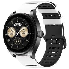 Per Huawei Watch 22mm Hollow Three Rows Hole Two Color Silicone Watch Band (Bianco+Nero)