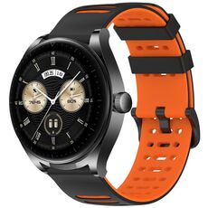 Per Huawei Watch 22mm Hollow Three Rows Hole Two Color Silicone Watch Band (Nero+Arancione)
