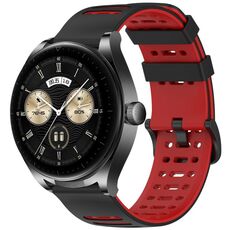 Per Huawei Watch 22mm Hollow Three Rows Hole Two Color Silicone Watch Band (Nero+Rosso)