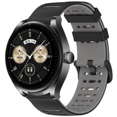 Per Huawei Watch 22mm Hollow Three Rows Hole Two Color Silicone Watch Band (Nero+Grigio)