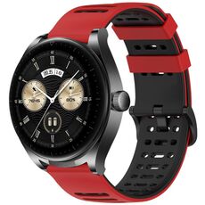 Per Huawei Watch 22mm Hollow Three Rows Hole Two Color Silicone Watch Band (Rosso+Nero)