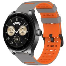Per Huawei Watch 22mm Hollow Three Rows Hole Two Color Silicone Watch Band (Grigio+Arancione)