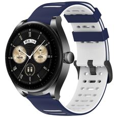 Per Huawei Watch 22mm Hollow Three Rows Hole Two Color Silicone Watch Band (Blu notte + Bianco)