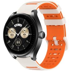Per Huawei Watch 22mm Hollow Three Rows Hole Two Color Silicone Watch Band (Starlight+Arancione)