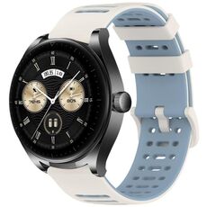 Per Huawei Watch 22mm Hollow Three Rows Hole Two Color Silicone Watch Band (Starlight+Blue)