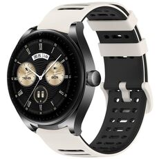 Per Huawei Watch 22mm Hollow Three Rows Hole Two Color Silicone Watch Band (Starlight+Nero)