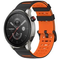 Per Amazfit Watch 22mm Hollow Three Rows Hole Two Color Silicone Watch Band (Nero+Arancione)