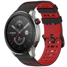 Per Amazfit Watch 22mm Hollow Three Rows Hole Two Color Silicone Watch Band (Nero+Rosso)