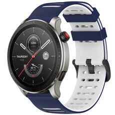 Per Amazfit Watch 22mm Hollow Three Rows Hole Two Color Silicone Watch Band (Blu notte + Bianco)