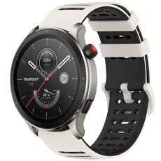 Per Amazfit Watch 22mm Hollow Three Rows Hole Two Color Silicone Watch Band (Starlight+Nero)