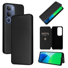 Per vivo Y19s 4G Custodia per telefono in pelle con texture in fibra di carbonio globale (nero)