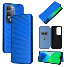 Per vivo Y19s 4G Custodia per telefono in pelle con texture in fibra di carbonio globale (blu)