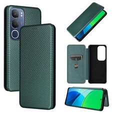 Per vivo Y19s 4G Custodia per telefono in pelle con texture in fibra di carbonio globale (verde)