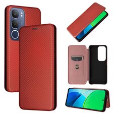 Per vivo Y19s 4G Global Carbon Fiber Texture Custodia Flip in Pelle per Telefono (Marrone)