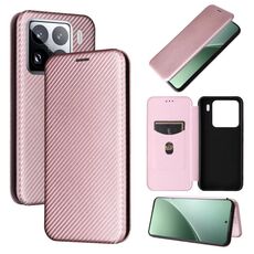 Per Xiaomi 15 Pro Custodia in pelle con texture in fibra di carbonio (rosa)