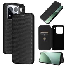 Per Xiaomi 15 Pro Custodia in pelle con texture in fibra di carbonio (nero)