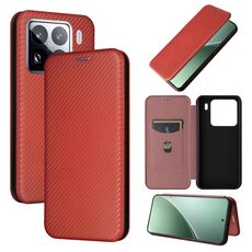 Per Xiaomi 15 Pro Custodia in pelle con texture in fibra di carbonio (marrone)