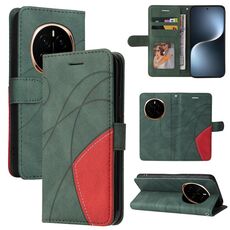 Custodia per telefono in pelle flip bicolore con giunzioni per Honor Magic7 (verde)